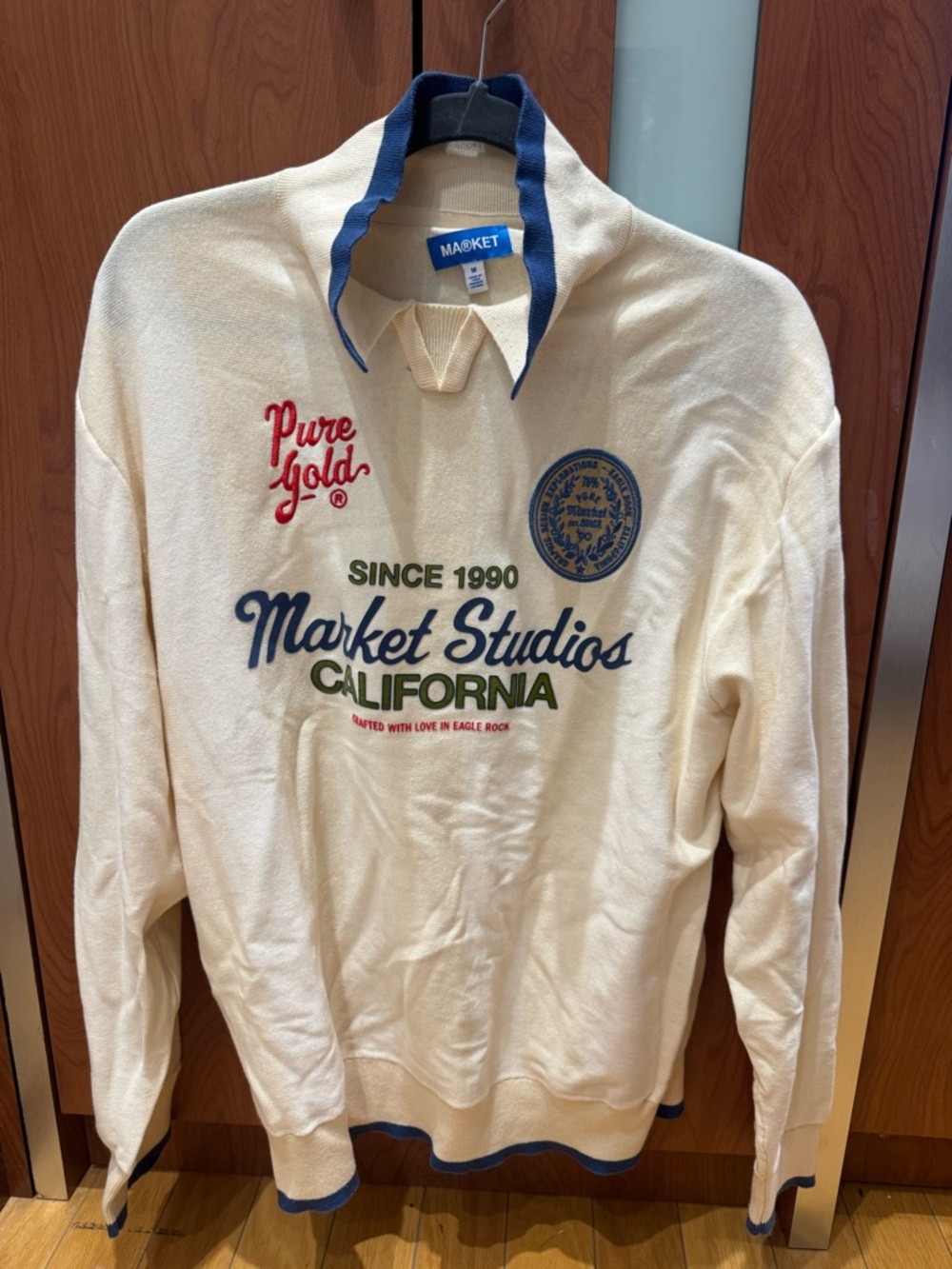 Market Studios California Embroidered Polo Sweatshirt - Cream & Navy Accents